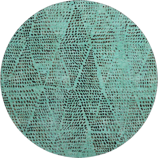 HomeRoots 8' Teal and Charcoal Diamond Pattern Washable Round Rug – Durable, Stain-Resistant & UV Protected! 650617