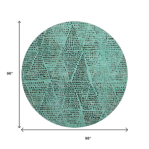 HomeRoots 8' Teal and Charcoal Diamond Pattern Washable Round Rug – Durable, Stain-Resistant & UV Protected! 650617