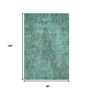 HomeRoots 8' X 10' Teal and Charcoal Diamond Area Rug – Washable, Stain Resistant & UV Protected for All Spaces 650618