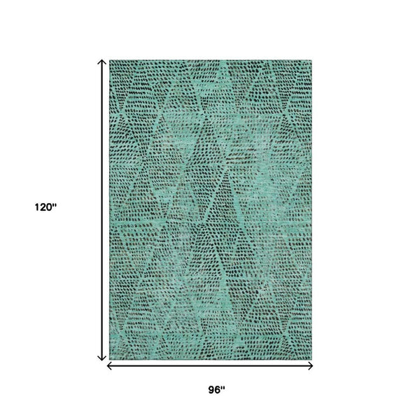HomeRoots 8' X 10' Teal and Charcoal Diamond Area Rug – Washable, Stain Resistant & UV Protected for All Spaces 650618