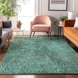HomeRoots 8' X 10' Teal and Charcoal Diamond Area Rug – Washable, Stain Resistant & UV Protected for All Spaces 650618