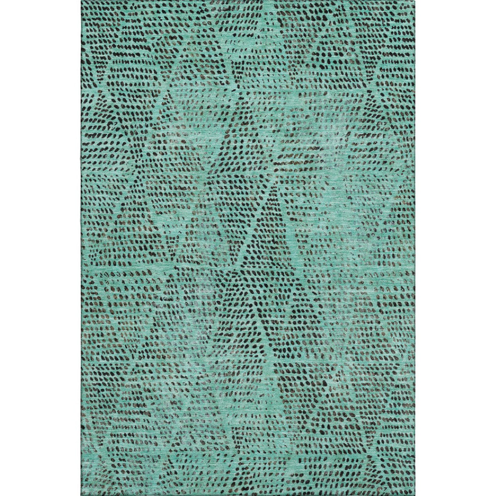 HomeRoots 8' X 10' Teal and Charcoal Diamond Area Rug – Washable, Stain Resistant & UV Protected for All Spaces 650618