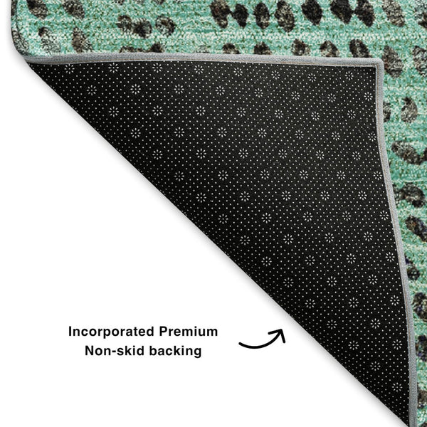 HomeRoots 8' X 10' Teal and Charcoal Diamond Area Rug – Washable, Stain Resistant & UV Protected for All Spaces 650618