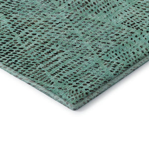 HomeRoots 8' X 10' Teal and Charcoal Diamond Area Rug – Washable, Stain Resistant & UV Protected for All Spaces 650618