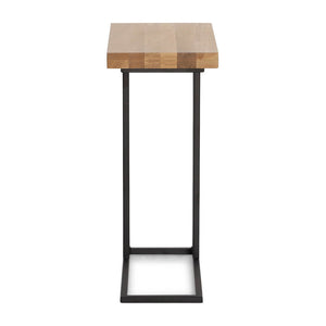 English Elm Luka Oak C-Side Table Small — Solid Oak Soap-Finish Top with Black Metal Frame, Sleek Sofa Slide-In (21x14x28) B353P370419
