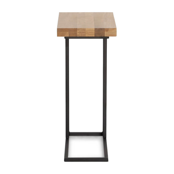 English Elm Luka Oak C-Side Table Small — Solid Oak Soap-Finish Top with Black Metal Frame, Sleek Sofa Slide-In (21x14x28) B353P370419