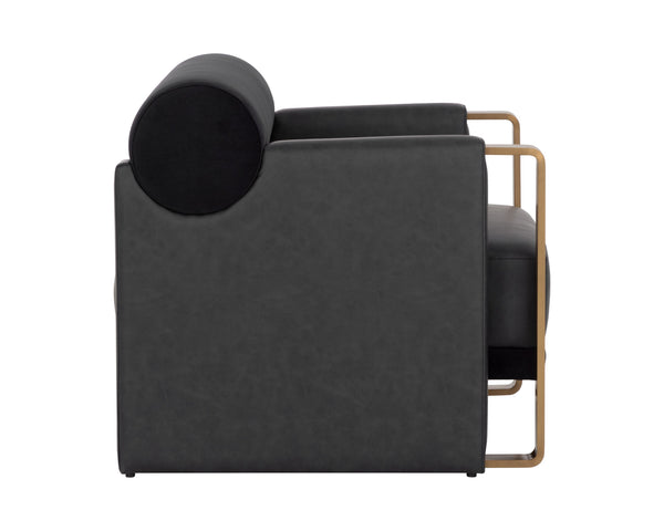 Sunpan Edgar Lounge Chair - Elegant Bravo Black & Abbington Black With Gold Accents For Ultimate Comfort Black Fabric ,Faux Leather 112022