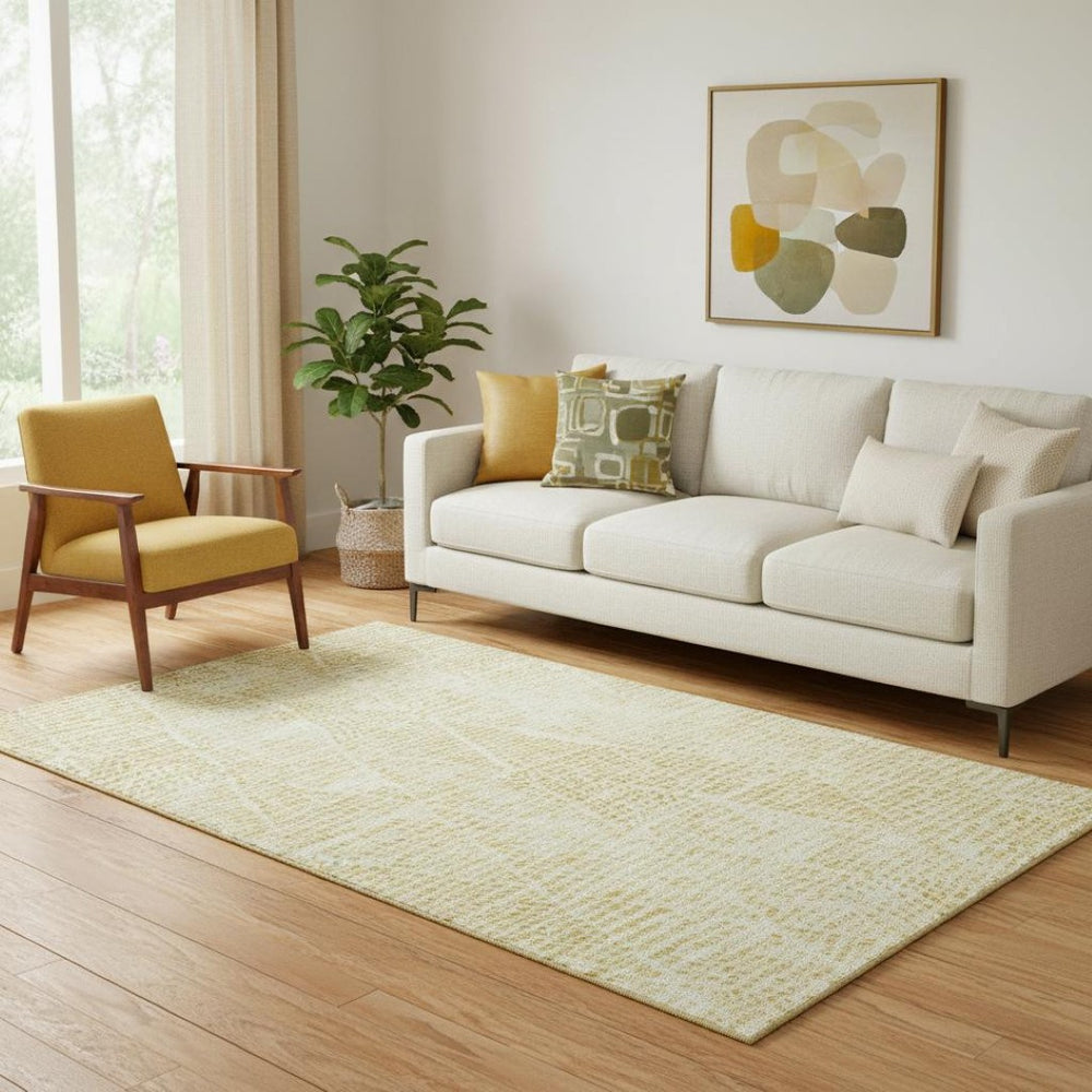 HomeRoots 5' X 8' Wheat and Ivory Diamond Area Rug - Stylish, Washable, UV-Protected, Pet-Friendly Design! 650622