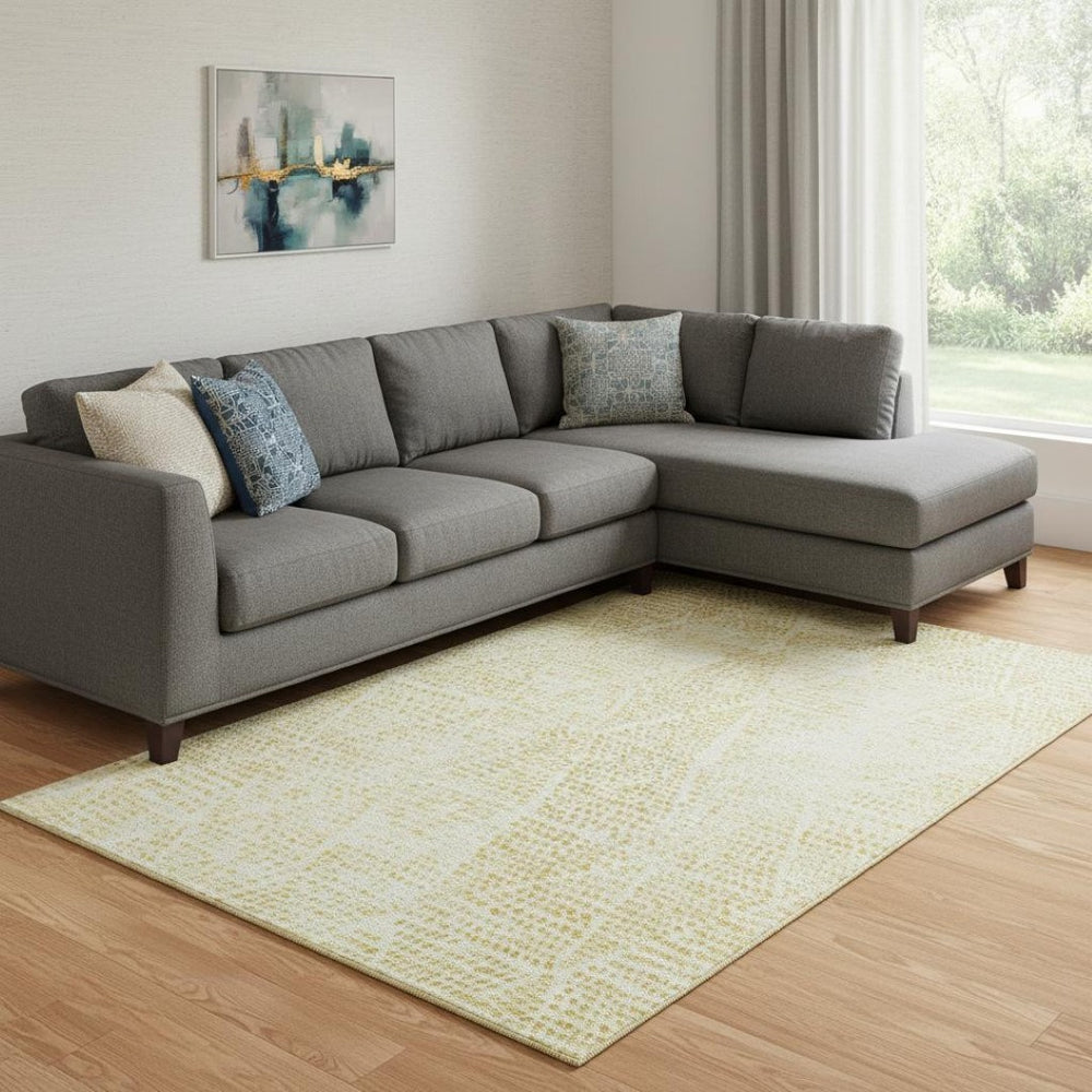 HomeRoots 9' X 12' Wheat And Ivory Diamond Area Rug - Durable, Stain-Resistant, UV Protected for Busy Homes 650625
