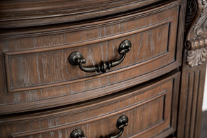 English Elm Luxurious Weathered Oak Nightstand 31"W x 18"D x 30"H Vintage Curved Moldings Rustic Bedroom Charm B2741P406855