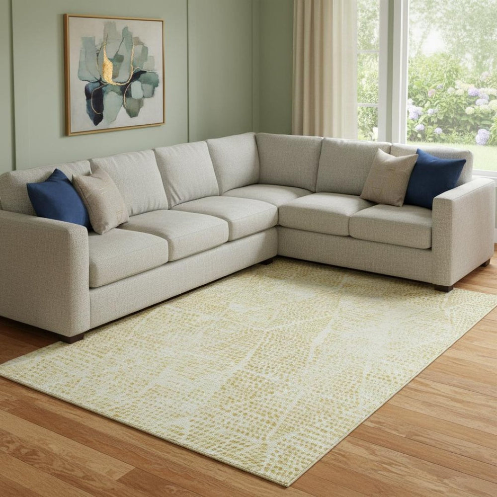 HomeRoots 10' X 14' Washable Wheat and Ivory Diamond Area Rug - Durable, UV-Protected, Pet-Friendly Style 650626