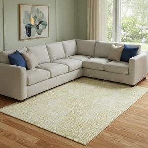 HomeRoots 10' X 14' Washable Wheat and Ivory Diamond Area Rug - Durable, UV-Protected, Pet-Friendly Style 650626