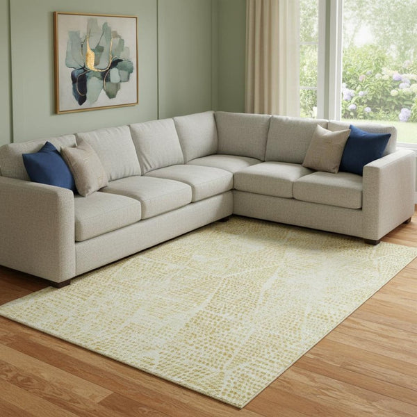 HomeRoots 10' X 14' Washable Wheat and Ivory Diamond Area Rug - Durable, UV-Protected, Pet-Friendly Style 650626