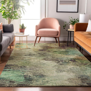 HomeRoots 10' X 14' Beige, Teal & Olive Abstract Washable Area Rug – Stylish, Durable, UV Protected Design! 650632
