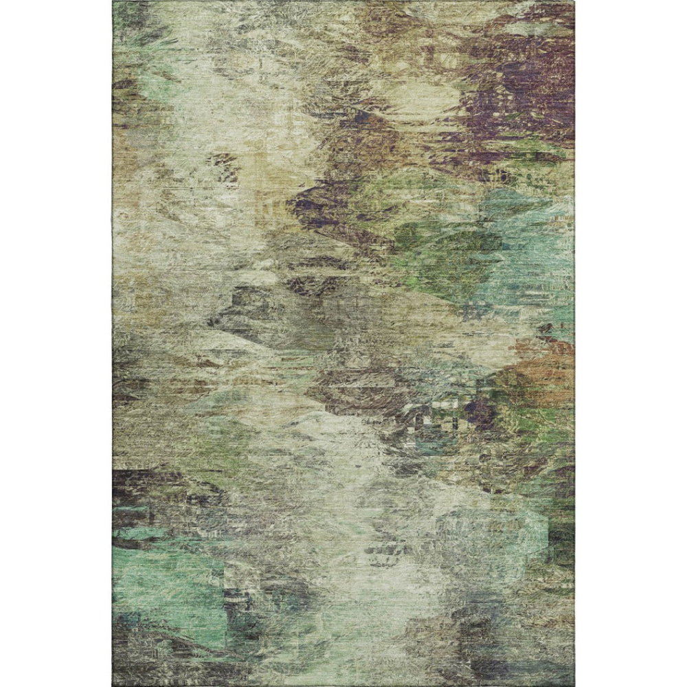 HomeRoots 10' X 14' Beige, Teal & Olive Abstract Washable Area Rug – Stylish, Durable, UV Protected Design! 650632