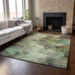 HomeRoots 10' X 14' Beige, Teal & Olive Abstract Washable Area Rug – Stylish, Durable, UV Protected Design! 650632