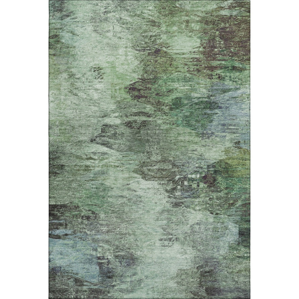 HomeRoots 5' X 8' Abstract Area Rug in Green, Brown & Ivory – Stain-Resistant, UV Protected & Washable Design! 650634