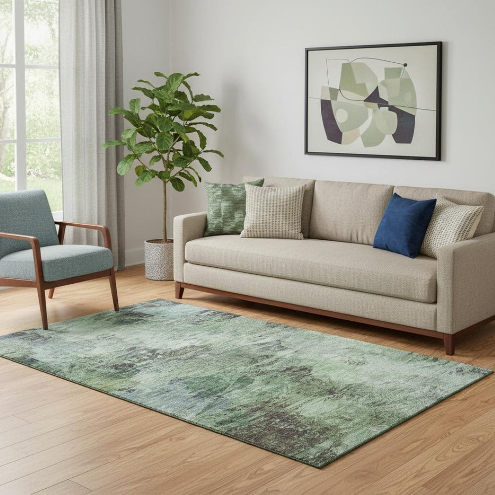 HomeRoots 5' X 8' Abstract Area Rug in Green, Brown & Ivory – Stain-Resistant, UV Protected & Washable Design! 650634