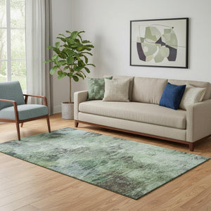 HomeRoots 5' X 8' Abstract Area Rug in Green, Brown & Ivory – Stain-Resistant, UV Protected & Washable Design! 650634