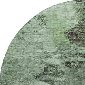 HomeRoots 8' Washable Round Area Rug with Abstract Green Brown Ivory Design & UV Protection for Durability 650635