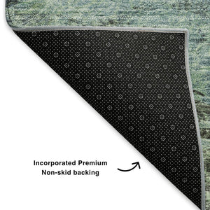 HomeRoots 8' X 10' Modern Green Brown Ivory Abstract Area Rug - Washable, UV Protected, Durable & Stylish! 650636