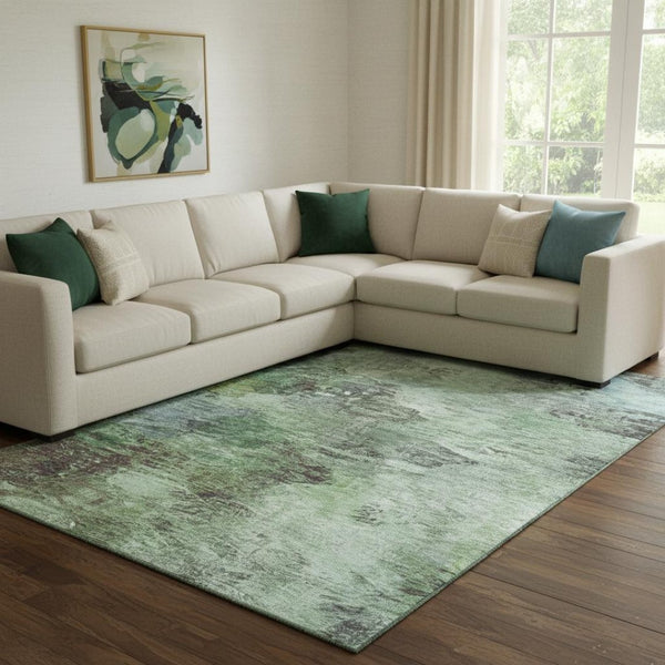 HomeRoots 9' Elegant Green, Brown & Ivory Abstract Washable Area Rug – UV Protected, Durable & Stylish Design 650637