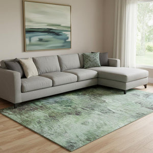 HomeRoots 10' Abstract Washable Area Rug in Green, Brown & Ivory - UV Resistant for Stylish, Durable Living Spaces 650638