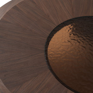 English Elm Tavola Modern Round Coffee Table Set with Walnut Veneer & Ripple Glass—Sturdy Two-Piece, Scratch-Resistant B341P321122