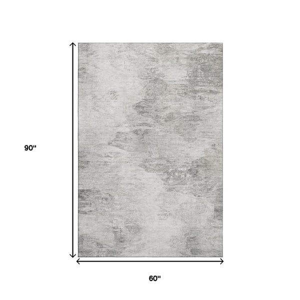 HomeRoots 5' X 8' Modern Silver and Gray Abstract Area Rug - Washable, UV Protected & Stain Resistant Design 650640
