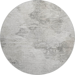 HomeRoots 8' Silver and Gray Abstract Round Area Rug - Washable, Stain Resistant, UV Protected for Modern Homes 650641
