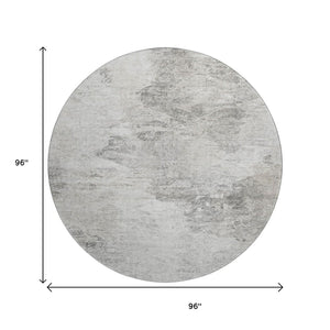 HomeRoots 8' Silver and Gray Abstract Round Area Rug - Washable, Stain Resistant, UV Protected for Modern Homes 650641