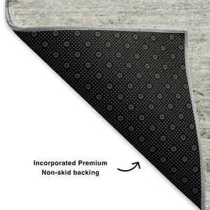 HomeRoots 8' X 10' Silver & Gray Abstract Washable Area Rug - Durable, UV-Protected, Ideal for High-Traffic Homes 650642
