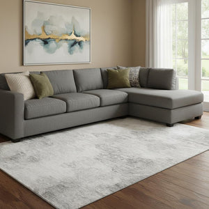 HomeRoots 8' X 10' Silver & Gray Abstract Washable Area Rug - Durable, UV-Protected, Ideal for High-Traffic Homes 650642