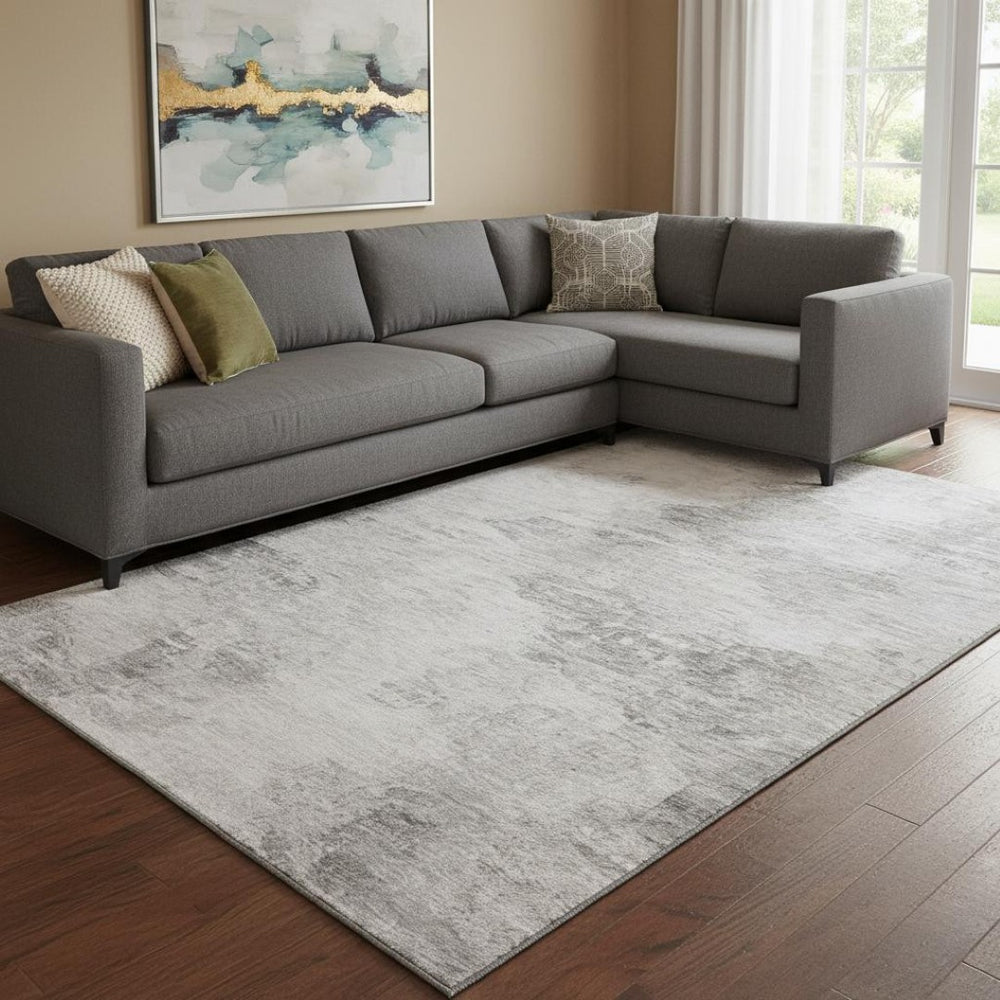 HomeRoots 10' X 14' Silver and Gray Washable Area Rug with UV Protection – Modern Abstract Design for Homes 650644