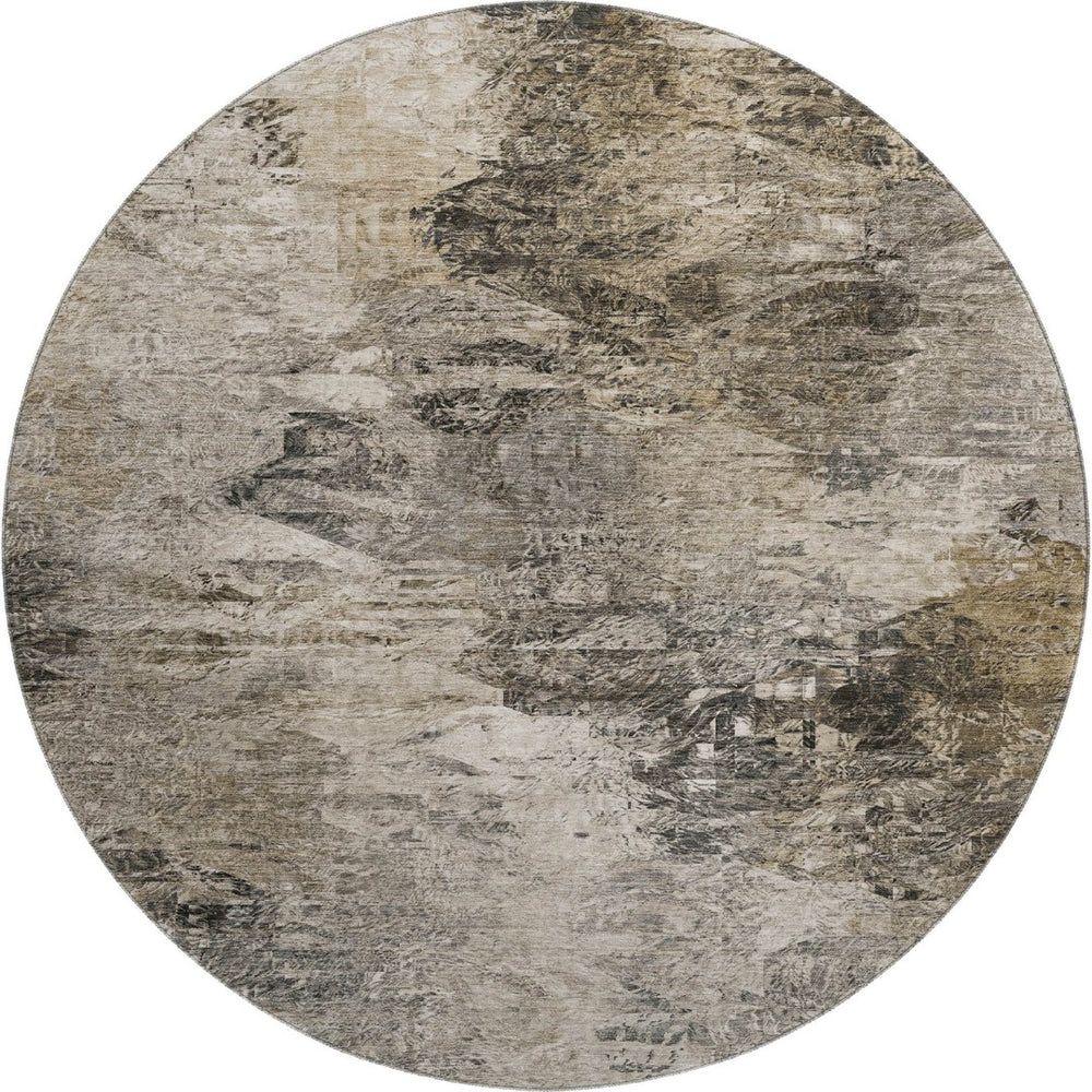 HomeRoots 8' Taupe and Gray Abstract Washable Round Rug – UV Protected, Stain Resistant for Modern Homes 650647