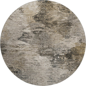 HomeRoots 8' Taupe and Gray Abstract Washable Round Rug – UV Protected, Stain Resistant for Modern Homes 650647