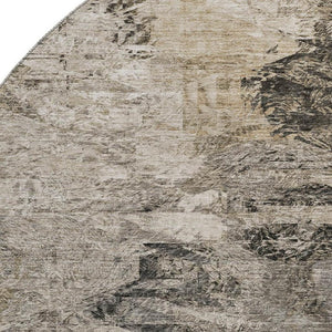 HomeRoots 8' Taupe and Gray Abstract Washable Round Rug – UV Protected, Stain Resistant for Modern Homes 650647