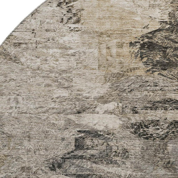 HomeRoots 8' Taupe and Gray Abstract Washable Round Rug – UV Protected, Stain Resistant for Modern Homes 650647