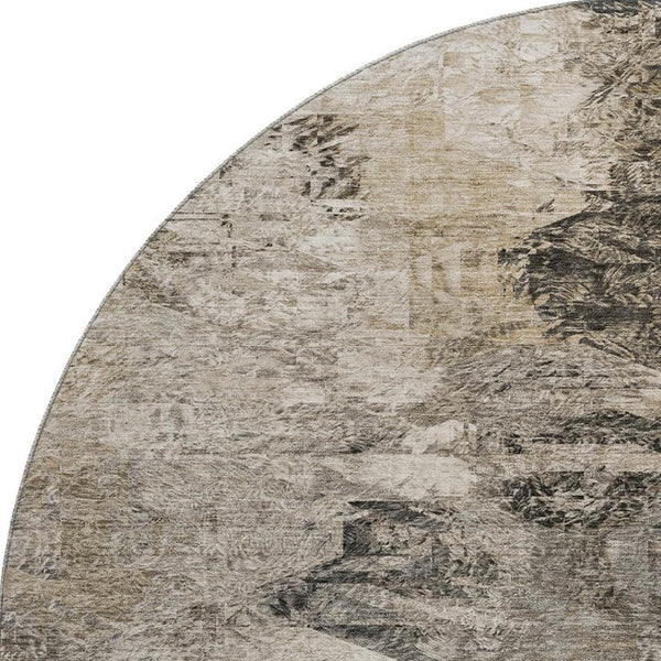 HomeRoots 8' Taupe and Gray Abstract Washable Round Rug – UV Protected, Stain Resistant for Modern Homes 650647
