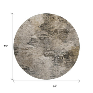 HomeRoots 8' Taupe and Gray Abstract Washable Round Rug – UV Protected, Stain Resistant for Modern Homes 650647