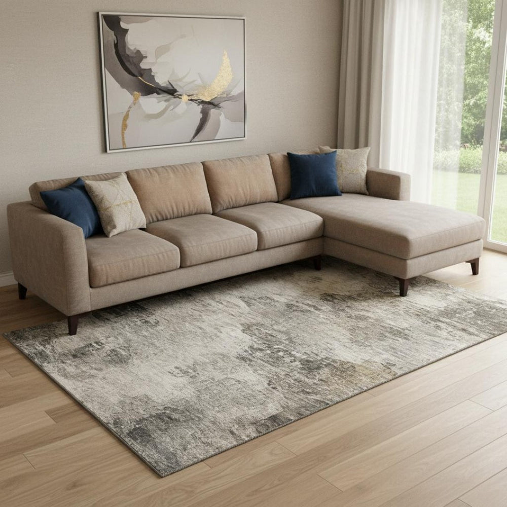HomeRoots 8' X 10' Stylish Taupe and Gray Abstract Area Rug – Washable, UV Protected, Durable for Family Homes 650648