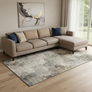 HomeRoots 8' X 10' Stylish Taupe and Gray Abstract Area Rug – Washable, UV Protected, Durable for Family Homes 650648