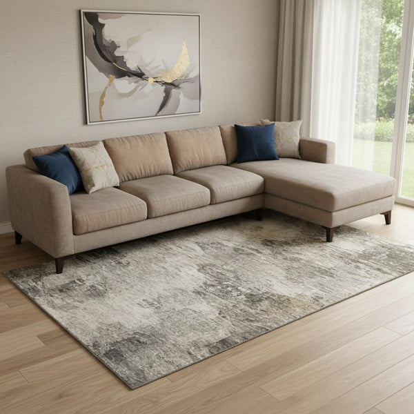 HomeRoots 8' X 10' Stylish Taupe and Gray Abstract Area Rug – Washable, UV Protected, Durable for Family Homes 650648