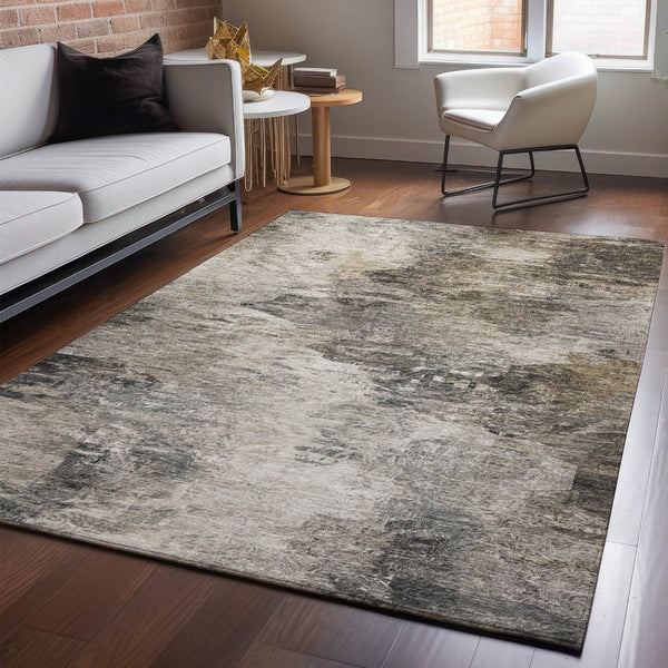 HomeRoots 9' Taupe and Gray Abstract Washable Area Rug - UV Protected, Stain Resistant, Perfect for High-Traffic Areas 650649
