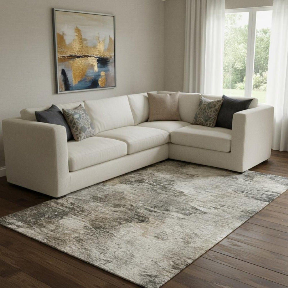 HomeRoots 9' Taupe and Gray Abstract Washable Area Rug - UV Protected, Stain Resistant, Perfect for High-Traffic Areas 650649