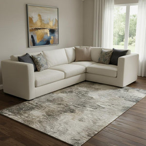 HomeRoots 9' Taupe and Gray Abstract Washable Area Rug - UV Protected, Stain Resistant, Perfect for High-Traffic Areas 650649