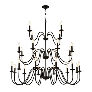 English Elm Farmhouse 24 Light Black Metal Chandelier for High Ceiling Dining and Living Rooms W5008P391535