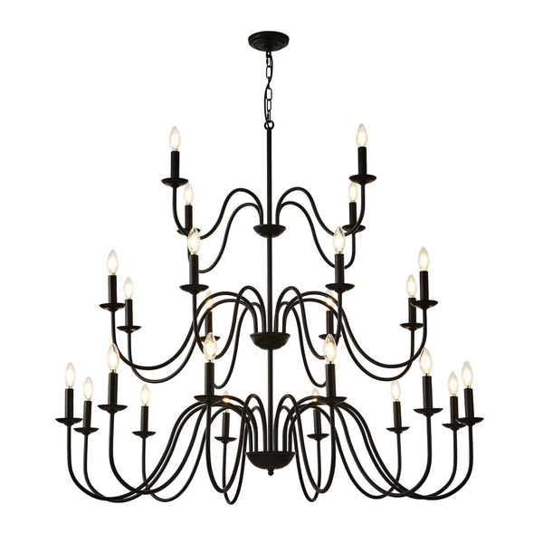 English Elm Farmhouse 24 Light Black Metal Chandelier for High Ceiling Dining and Living Rooms W5008P391535