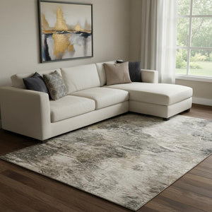 HomeRoots 10' X 14' Taupe and Gray Abstract Area Rug - Washable, UV-Resistant, Family-Friendly Design for All Spaces 650650
