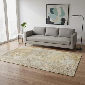 HomeRoots 5' X 8' Abstract Beige and Ivory Area Rug - Machine-Washable, UV Protected, Kid & Pet Friendly! 650652